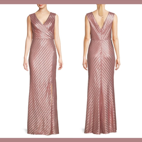 NWT $1395 Rene‎ Ruiz Collection [ 10 ] V-Neck Sequin Column Gown in Pink - Picture 2 of 15